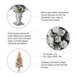 Deals ✨ 5ft. Pre-Lit Flocked Pine Artificial ❄ Christmas Tree in Planter Set, Warm White LED Lights by Glitzhome ❤️ -Glitzhome Sales D494340S 8