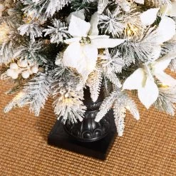 Best Sale 🔔 4ft. Pre-Lit Flocked Pine Artificial 🎁 Christmas Tree in Planter, Warm White LED Lights by Glitzhome ✨ -Glitzhome Sales D494341S 6