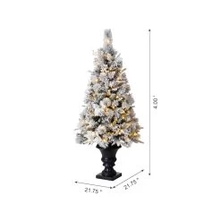 Best Sale 🔔 4ft. Pre-Lit Flocked Pine Artificial 🎁 Christmas Tree in Planter, Warm White LED Lights by Glitzhome ✨ -Glitzhome Sales D494341S 7