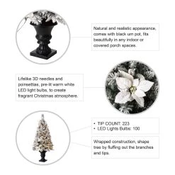 Budget 🧨 4ft. Pre-Lit Flocked Pine Artificial 🔔 Christmas Tree in Planter Set, Warm White LED Lights by Glitzhome 🧨 -Glitzhome Sales D494342S 8