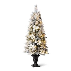 Top 10 β 5ft. Pre-Lit Flocked Pine Artificial π
Christmas Tree in Planter, Warm White LED Lights by Glitzhome β