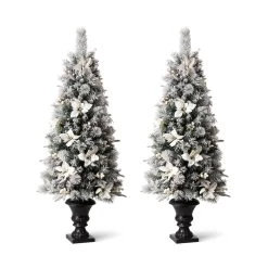 Wholesale 🔔 5ft. Pre-Lit Flocked Pine Artificial 🎅 Christmas Tree in Planter Set, Warm White LED Lights by Glitzhome ✨ -Glitzhome Sales D494344S 4