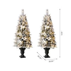 Wholesale 🔔 5ft. Pre-Lit Flocked Pine Artificial 🎅 Christmas Tree in Planter Set, Warm White LED Lights by Glitzhome ✨ -Glitzhome Sales D494344S 7