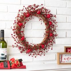 Deals 🤩 Glitzhome® 18" Valentine's Berry Wreath 😀 -Glitzhome Sales D582798S 4
