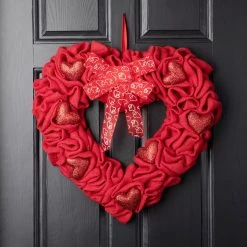 Best deal 🔔 Glitzhome® 19.25" Fabric Valentine's Heart Wreath 😍 -Glitzhome Sales D582799S 3