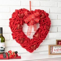 Best deal 🔔 Glitzhome® 19.25" Fabric Valentine's Heart Wreath 😍 -Glitzhome Sales D582799S 4
