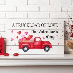 Outlet ⌛ Glitzhome® 24" Wooden Valentine's Truck Wall Sign 🔔 -Glitzhome Sales D582802S 3