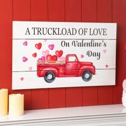 Outlet ⌛ Glitzhome® 24" Wooden Valentine's Truck Wall Sign 🔔 -Glitzhome Sales D582802S 4