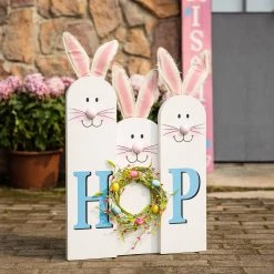 Best Pirce 🧨 Glitzhome® 29.5" Easter Bunny Family HOP Wooden Porch Sign ⭐ -Glitzhome Sales D582812S 3