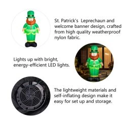 New 𧨠Glitzhome® 8ft. Lighted St. Patrick's Day Leprechaun Inflatable Décor π 14 New 𧨠Glitzhome® 8ft. Lighted St. Patrick's Day Leprechaun Inflatable Décor π -Glitzhome Sales D582839S 5
