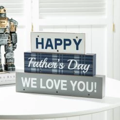 Cheapest 💯 Glitzhome® 12" Lighted Happy Father's Day Block Sign 🎁 -Glitzhome Sales D582845S 3