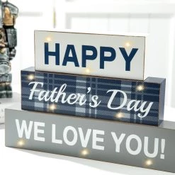 Cheapest 💯 Glitzhome® 12" Lighted Happy Father's Day Block Sign 🎁 -Glitzhome Sales D582845S 4