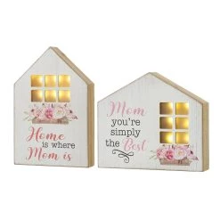 Outlet π Glitzhome® Lighted Wood π© Mother's Day House Shaped Table Sign Set π§¨