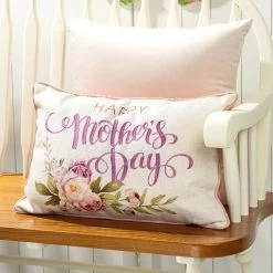 Outlet 🧨 Glitzhome® 18" Faux Burlap Happy 👩 Mother's Day Floral Pillow 🔥 -Glitzhome Sales D582855S 3