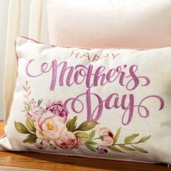 Outlet 🧨 Glitzhome® 18" Faux Burlap Happy 👩 Mother's Day Floral Pillow 🔥 -Glitzhome Sales D582855S 4