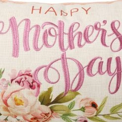 Outlet 🧨 Glitzhome® 18" Faux Burlap Happy 👩 Mother's Day Floral Pillow 🔥 -Glitzhome Sales D582855S 6