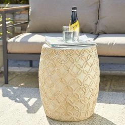 Deals 🔔 Glitzhome® 18" Multi-Functional Antique Cream Grid Garden Stool ⌛ -Glitzhome Sales D583530S 3