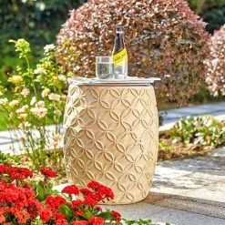 Deals 🔔 Glitzhome® 18" Multi-Functional Antique Cream Grid Garden Stool ⌛ -Glitzhome Sales D583530S 4