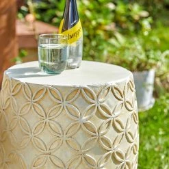 Deals 🔔 Glitzhome® 18" Multi-Functional Antique Cream Grid Garden Stool ⌛ -Glitzhome Sales D583530S 7