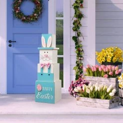 New 💯 Glitzhome® 24.5" Reversible Easter & July 4th Wood Porch Décor 🧨 -Glitzhome Sales D583550S 3
