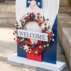 Cheap ❤️ Glitzhome® 36" Wood Patriotic Gnome Family with Welcome Wreath Porch Décor 🔥 -Glitzhome Sales D583551S 4