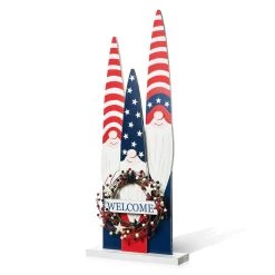 Cheap ❤️ Glitzhome® 36" Wood Patriotic Gnome Family with Welcome Wreath Porch Décor 🔥 -Glitzhome Sales D583551S 6