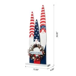 Cheap ❤️ Glitzhome® 36" Wood Patriotic Gnome Family with Welcome Wreath Porch Décor 🔥 -Glitzhome Sales D583551S 7