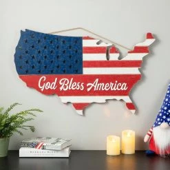 New 😀 Glitzhome® 32.5" Wooden Patriotic America Map Wall Décor 👍 -Glitzhome Sales D583563S 2