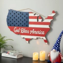 New 😀 Glitzhome® 32.5" Wooden Patriotic America Map Wall Décor 👍 -Glitzhome Sales D583563S 3