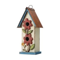 Discount 🧨 Glitzhome® 13.75" White Distressed Flower Birdhouse 🧨