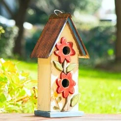 Discount 🧨 Glitzhome® 13.75" White Distressed Flower Birdhouse 🧨 -Glitzhome Sales D583629S 3