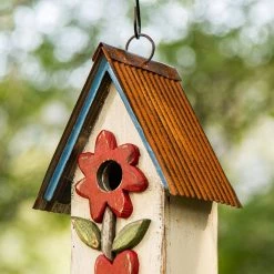Discount 🧨 Glitzhome® 13.75" White Distressed Flower Birdhouse 🧨 -Glitzhome Sales D583629S 5