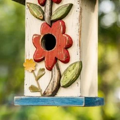 Discount 🧨 Glitzhome® 13.75" White Distressed Flower Birdhouse 🧨 -Glitzhome Sales D583629S 6