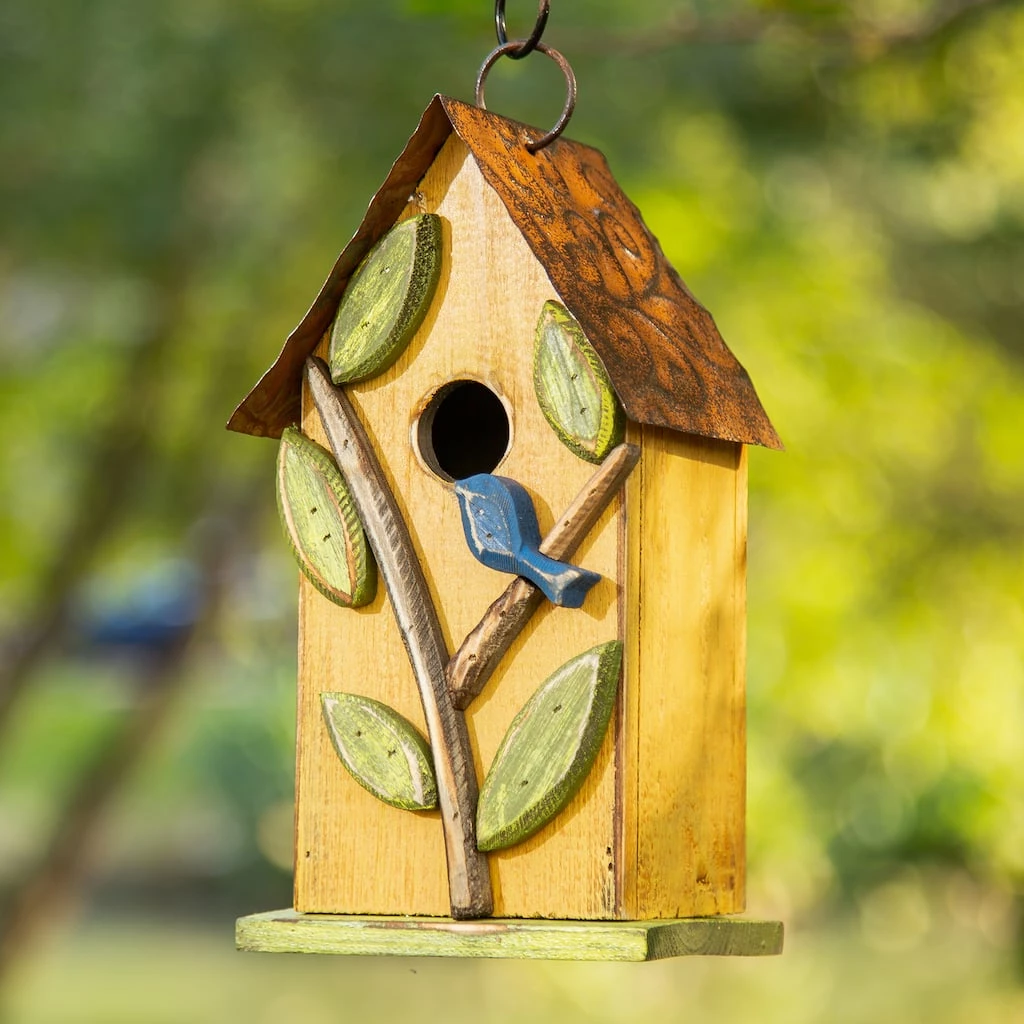 Deals π― Glitzhome® 9.75" Yellow Distressed Bird & Tree Birdhouse π― 4 Deals π― Glitzhome® 9.75" Yellow Distressed Bird & Tree Birdhouse π― - Image 2