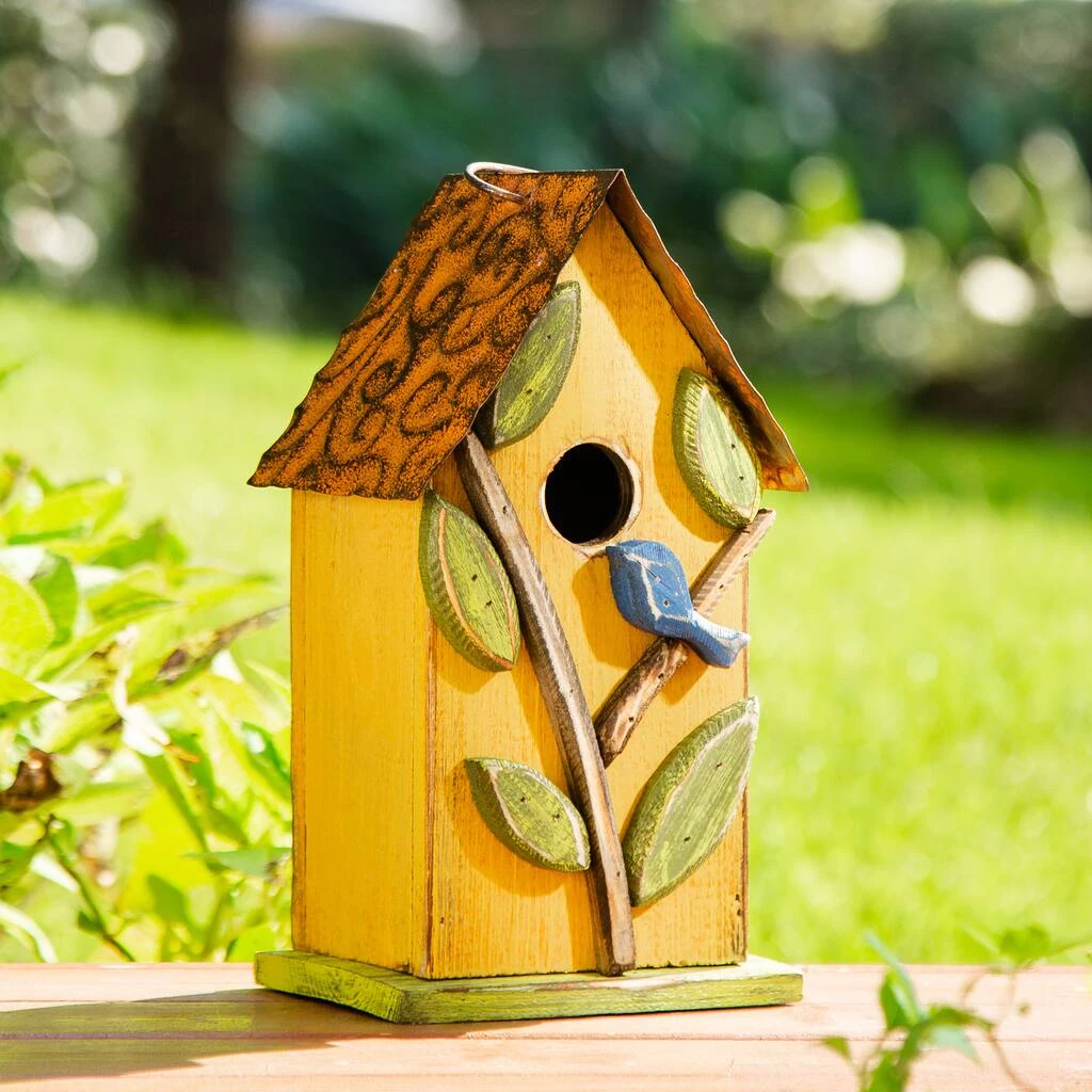 Deals π― Glitzhome® 9.75" Yellow Distressed Bird & Tree Birdhouse π― 5 Deals π― Glitzhome® 9.75" Yellow Distressed Bird & Tree Birdhouse π― - Image 3