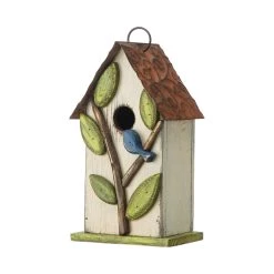 Coupon 🔥 Glitzhome® 9.75" White Distressed Bird & Tree Birdhouse 🎁