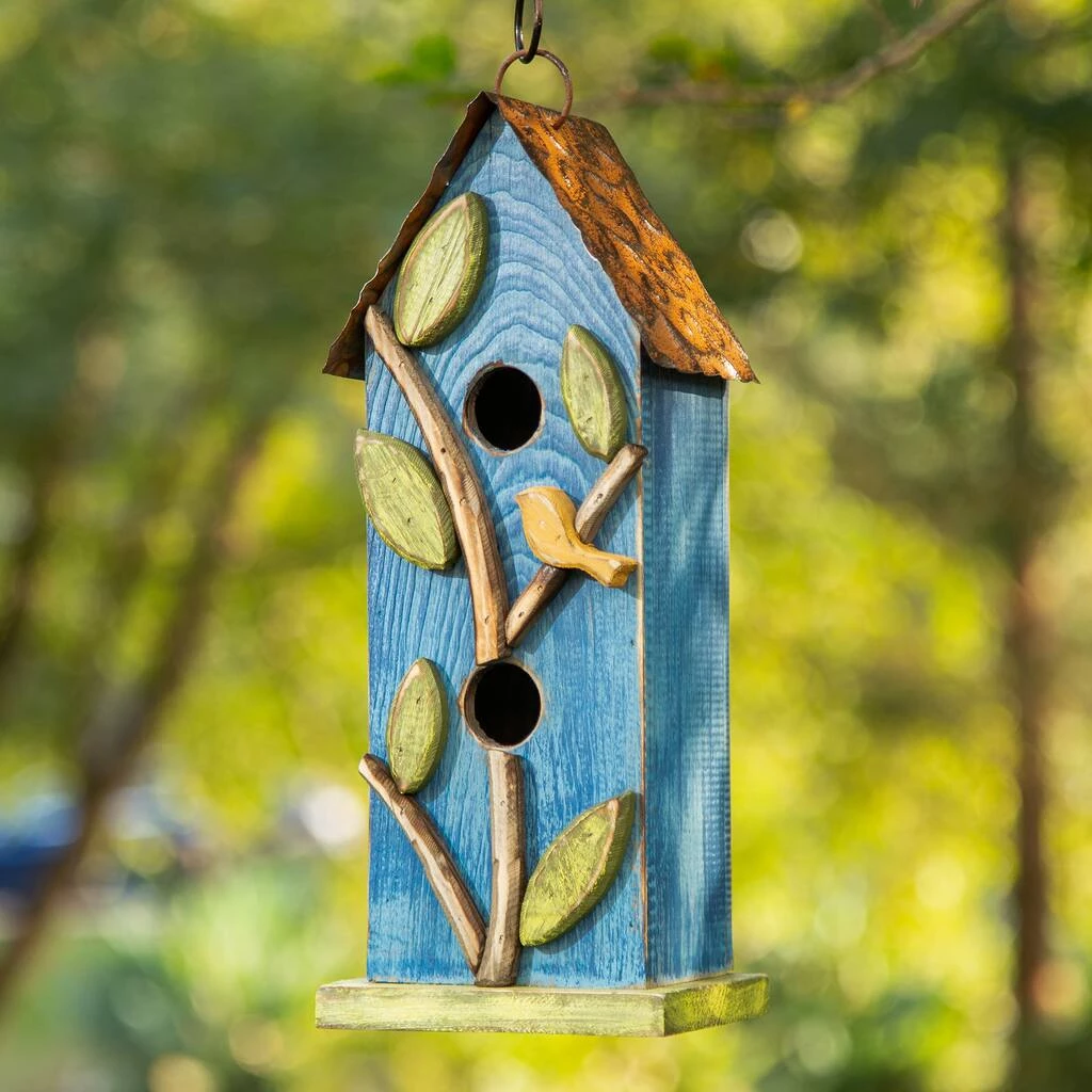 Top 10 π₯° Glitzhome® 13" Blue Distressed Bird & Tree Birdhouse π 4 Top 10 π₯° Glitzhome® 13" Blue Distressed Bird & Tree Birdhouse π - Image 2