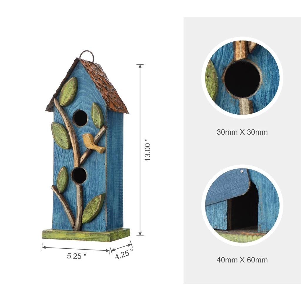 Top 10 π₯° Glitzhome® 13" Blue Distressed Bird & Tree Birdhouse π 8 Top 10 π₯° Glitzhome® 13" Blue Distressed Bird & Tree Birdhouse π - Image 6
