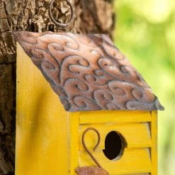 Cheapest ✨ Glitzhome® 18" Retro Yellow Distressed Window Shutters Birdhouse 😉 -Glitzhome Sales D583636S 5