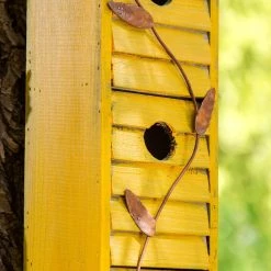 Cheapest ✨ Glitzhome® 18" Retro Yellow Distressed Window Shutters Birdhouse 😉 -Glitzhome Sales D583636S 6