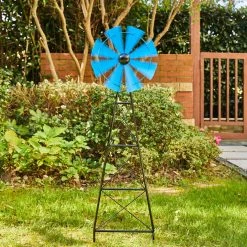Budget ⭐ Glitzhome® 44" Blue Metal Wind Spinner Yard Stake ✨ -Glitzhome Sales D584331S 3