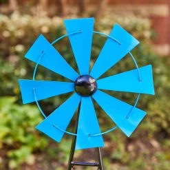Budget ⭐ Glitzhome® 44" Blue Metal Wind Spinner Yard Stake ✨ -Glitzhome Sales D584331S 5