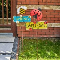 Cheapest 😍 Glitzhome® 42.25" Metal Ladybug & Bee Yard Stake Set ⭐ -Glitzhome Sales D584335S 3