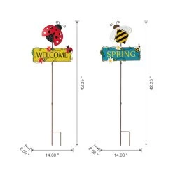 Cheapest 😍 Glitzhome® 42.25" Metal Ladybug & Bee Yard Stake Set ⭐ -Glitzhome Sales D584335S 8