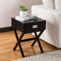 Best Pirce 👍 Glitzhome® Wooden X-Shaped Leg End Table with Drawer 😍 -Glitzhome Sales D588446S 3