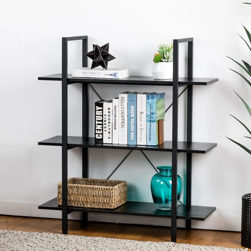 Best Pirce π Glitzhome® 41.5" Black Modern Industry 3-Tier Bookcase 𧨠4 Best Pirce π Glitzhome® 41.5" Black Modern Industry 3-Tier Bookcase 𧨠- Image 2