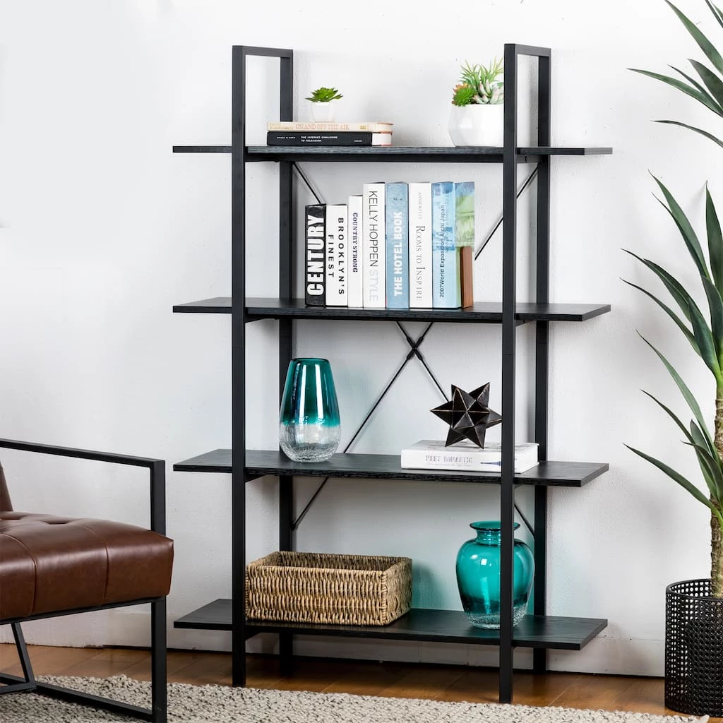 Best Sale π Glitzhome® 55" Black Modern Industry 4-Tier Bookcase βοΈ 4 Best Sale π Glitzhome® 55" Black Modern Industry 4-Tier Bookcase βοΈ - Image 2