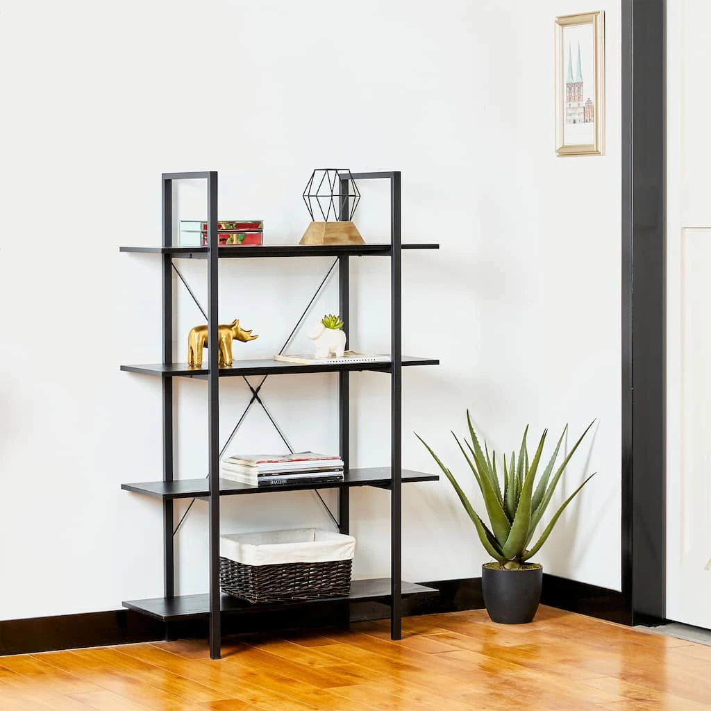 Best Sale π Glitzhome® 55" Black Modern Industry 4-Tier Bookcase βοΈ 5 Best Sale π Glitzhome® 55" Black Modern Industry 4-Tier Bookcase βοΈ - Image 3