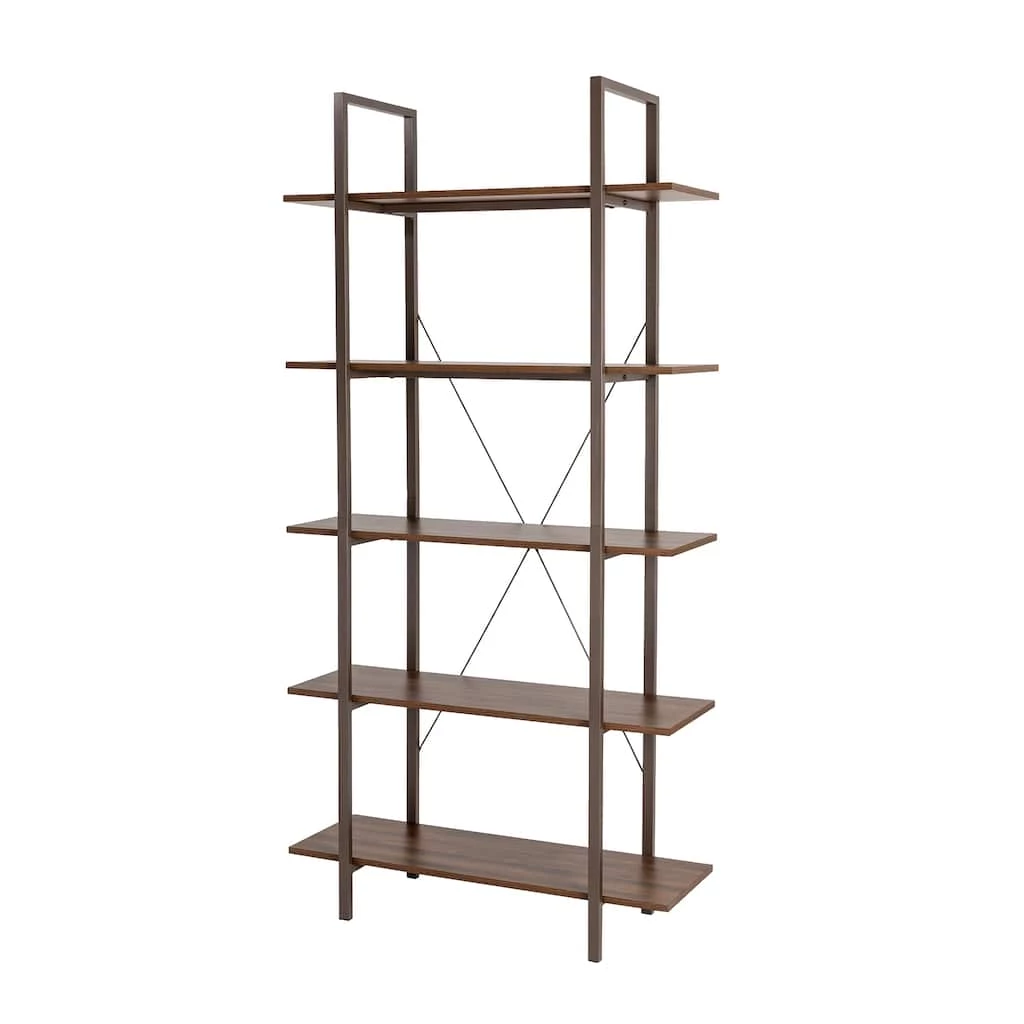 Hot Sale 🤩 Glitzhome® 6ft. Walnut Modern Industry 5-Tier Bookcase 🤩 3 Hot Sale 🤩 Glitzhome® 6ft. Walnut Modern Industry 5-Tier Bookcase 🤩