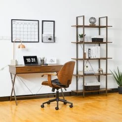 Hot Sale 🤩 Glitzhome® 6ft. Walnut Modern Industry 5-Tier Bookcase 🤩 12 Hot Sale 🤩 Glitzhome® 6ft. Walnut Modern Industry 5-Tier Bookcase 🤩 -Glitzhome Sales D588454S 3